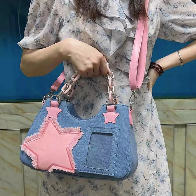 Denim Y2K Pink Star Bag