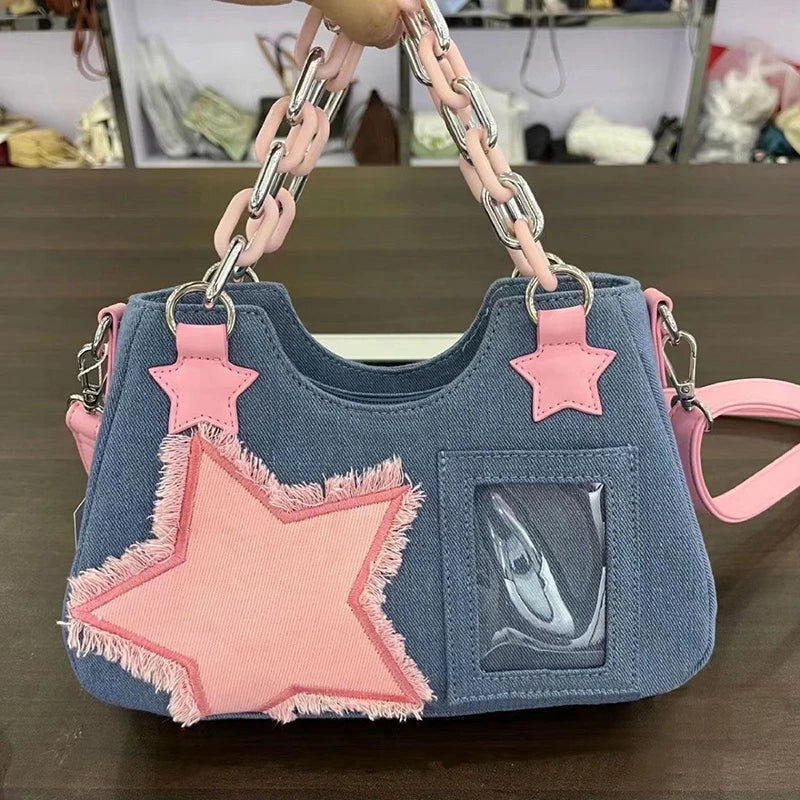 Denim Y2K Pink Star Bag