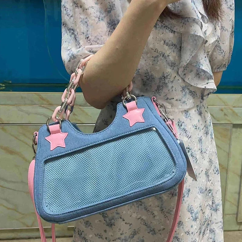 Denim Y2K Pink Star Bag