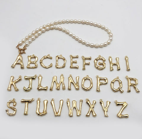 Gold English Alphabet Necklace Beaded Pearls