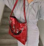 Retro Punk Subculture Y2k Millennium Patent Leather Red Shoulder Bag