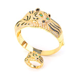 Fashion Big Leopard Full Rhinestone Bracelet Ring Set