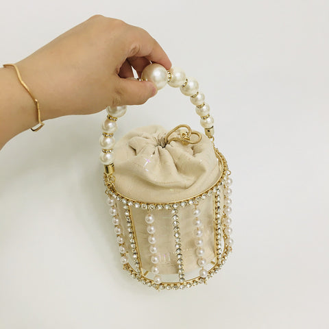 Pearl Rhinestone Bucket Bag Handbag Dress Bag Chain