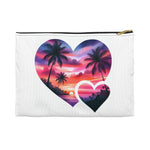 Sunset Serenity: Watercolor Palm Trees with Hearts Accessory Pouch Makeup Bag