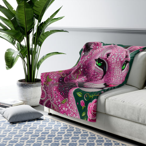 Pink Crystal Jaguar Fleece Blanket