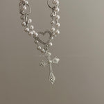 Multi-layer Twin Necklace Stringed Pearls Cross