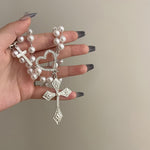 Multi-layer Twin Necklace Stringed Pearls Cross