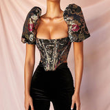 Fancy Puff Sleeve Corset Crop Top