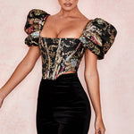 Fancy Puff Sleeve Corset Crop Top