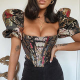 Fancy Puff Sleeve Corset Crop Top