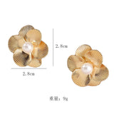 Metal Pearls Six-petal Flowers Ear Studs