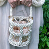 Beaded Hollow Round Women's Handbag Imitation Pearl Bucket Bag