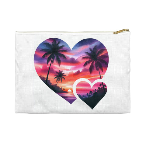 Sunset Serenity: Watercolor Palm Trees with Hearts Accessory Pouch Makeup Bag