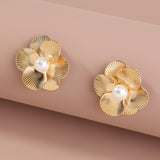 Metal Pearls Six-petal Flowers Ear Studs