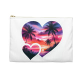 Sunset Serenity: Watercolor Palm Trees with Hearts Accessory Pouch Makeup Bag