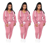 Creamy-white Hooded Zipper Sweatshirt Casual Two-piece Suit