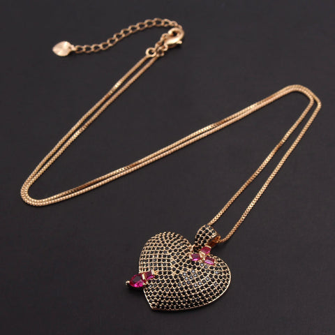 AAA Full Zirconium Necklace Women's Real Gold Plated Copper Peach Heart Necklace Jewelry