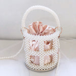 Beaded Hollow Round Women's Handbag Imitation Pearl Bucket Bag