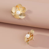 Metal Pearls Six-petal Flowers Ear Studs