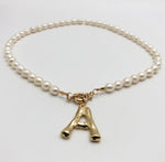 Gold English Alphabet Necklace Beaded Pearls