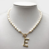 Gold English Alphabet Necklace Beaded Pearls