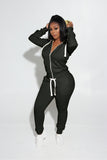 Creamy-white Hooded Zipper Sweatshirt Casual Two-piece Suit