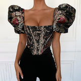 Fancy Puff Sleeve Corset Crop Top