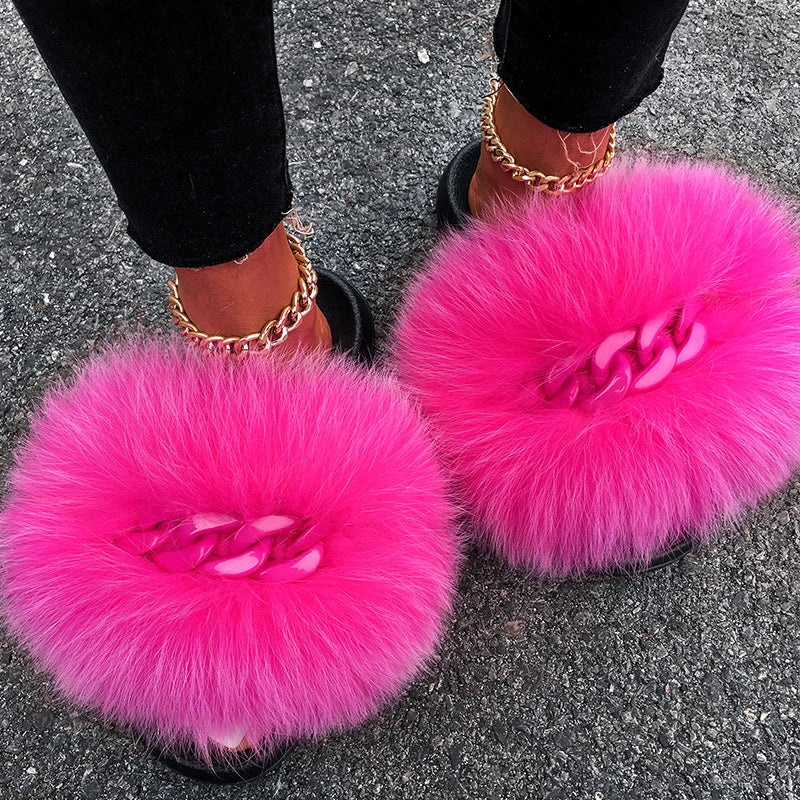Fluffy Fur Chain Slippers
