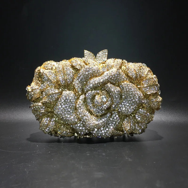 Rose Crystal Diamond Clutch Purse