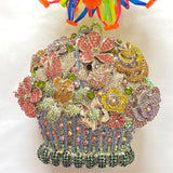 Enchanted Blossoms Flower Basket Rhinestone Clutch