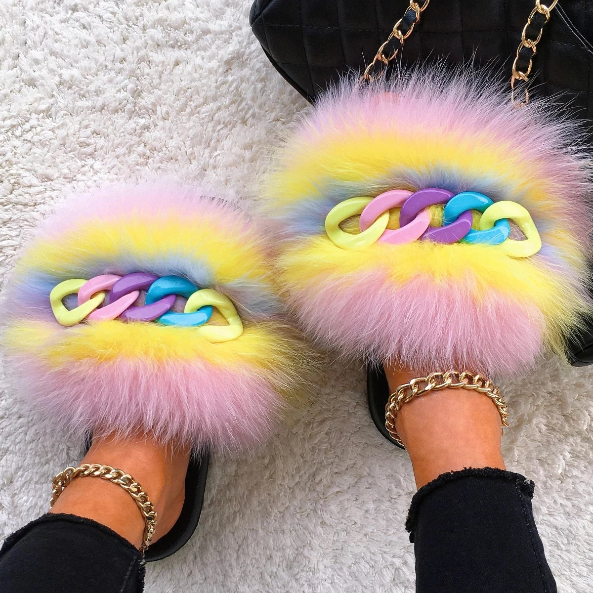 Fluffy Fur Chain Slippers