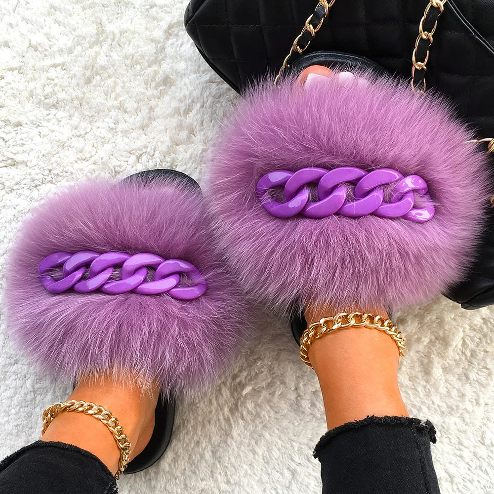 Fluffy Fur Chain Slippers