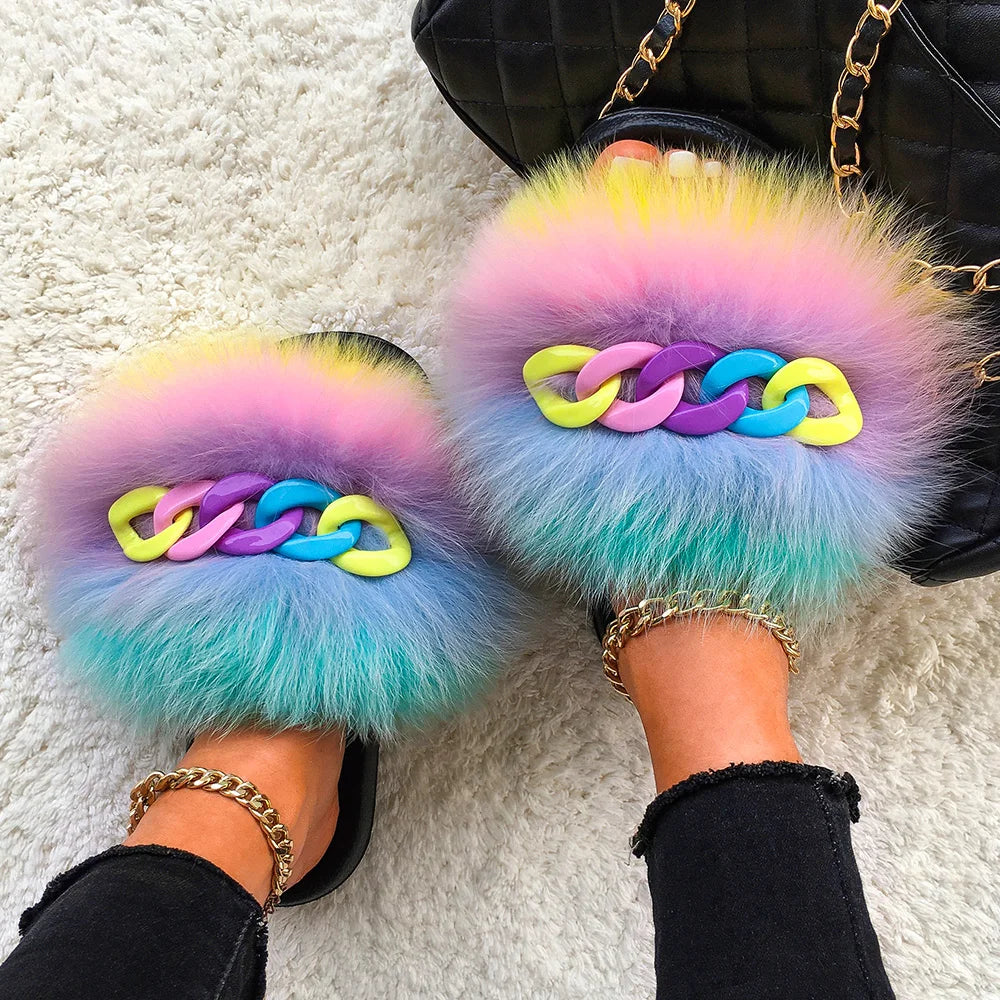 Fluffy Fur Chain Slippers