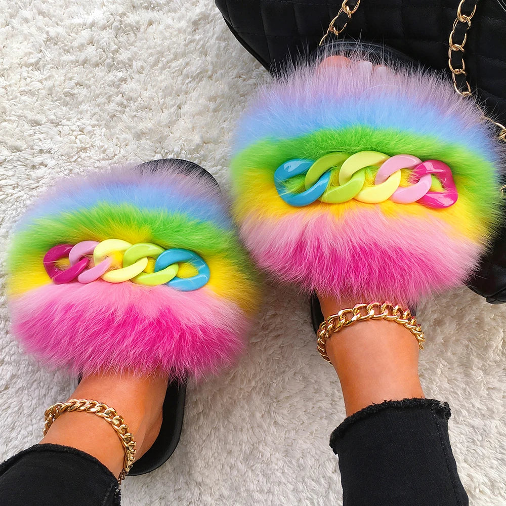 Fluffy Fur Chain Slippers
