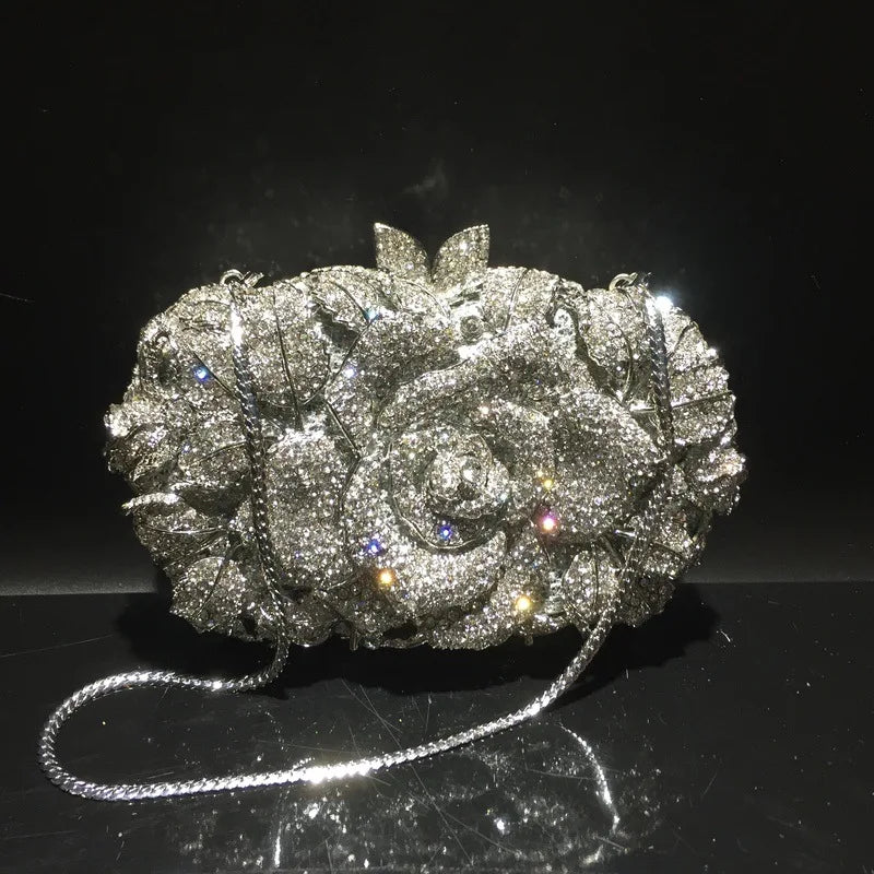 Rose Crystal Diamond Clutch Purse