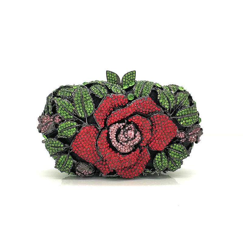 Rose Crystal Diamond Clutch Purse