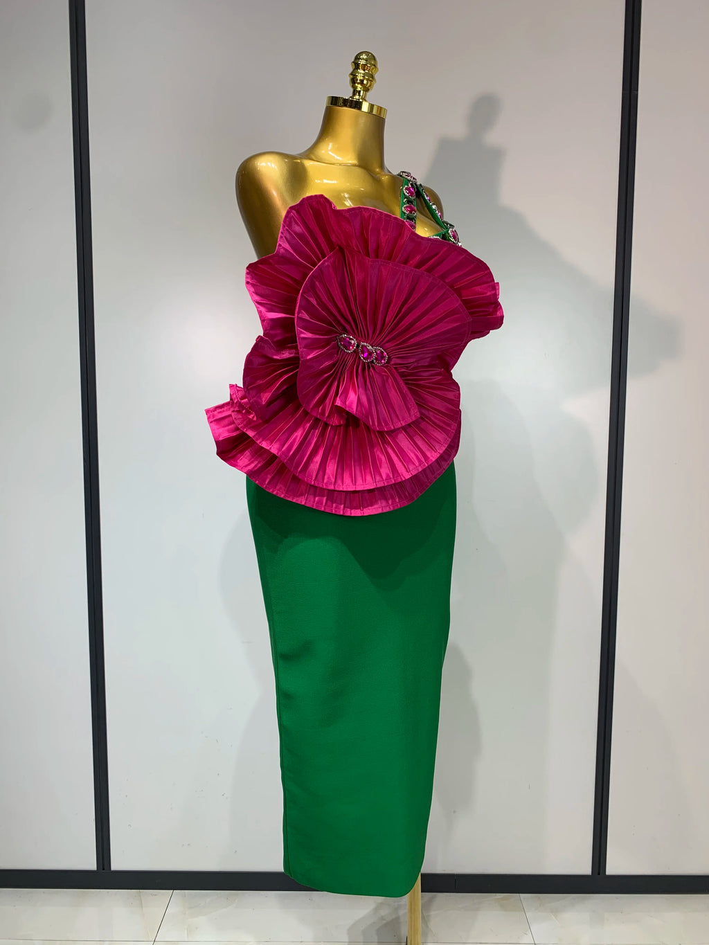 Flower Sparkly Crystal One Shoulder Dress