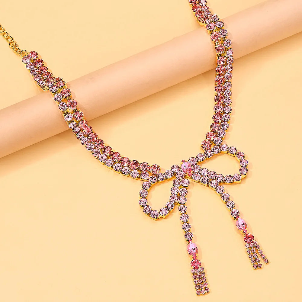Pink Bow Rhinestone Choker Necklace