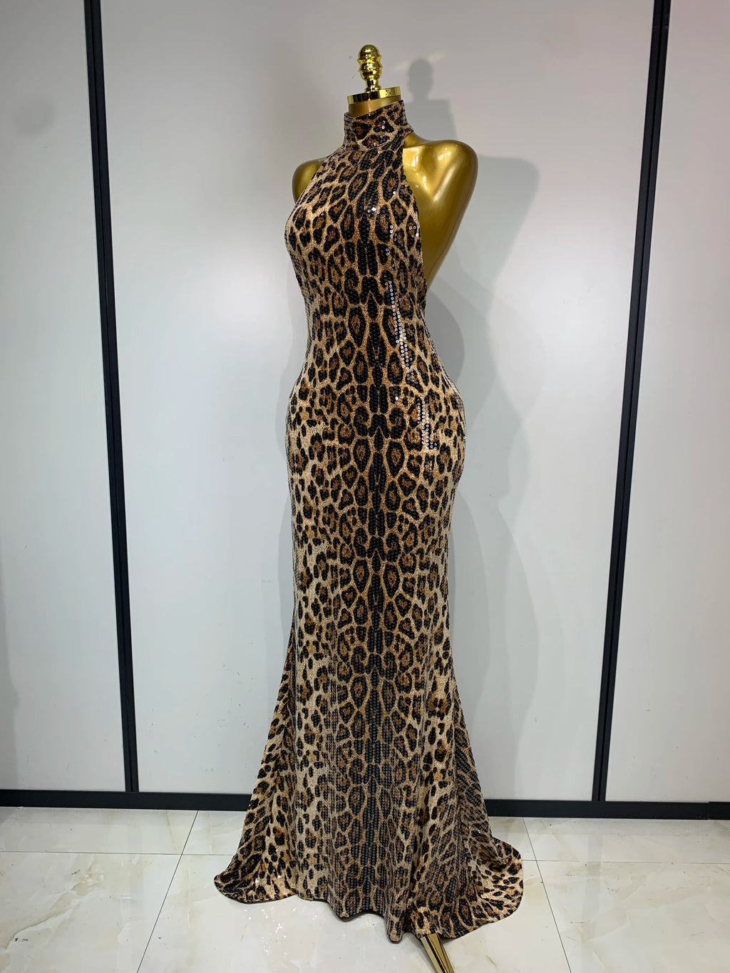 Leopard Sequin Maxi Dress