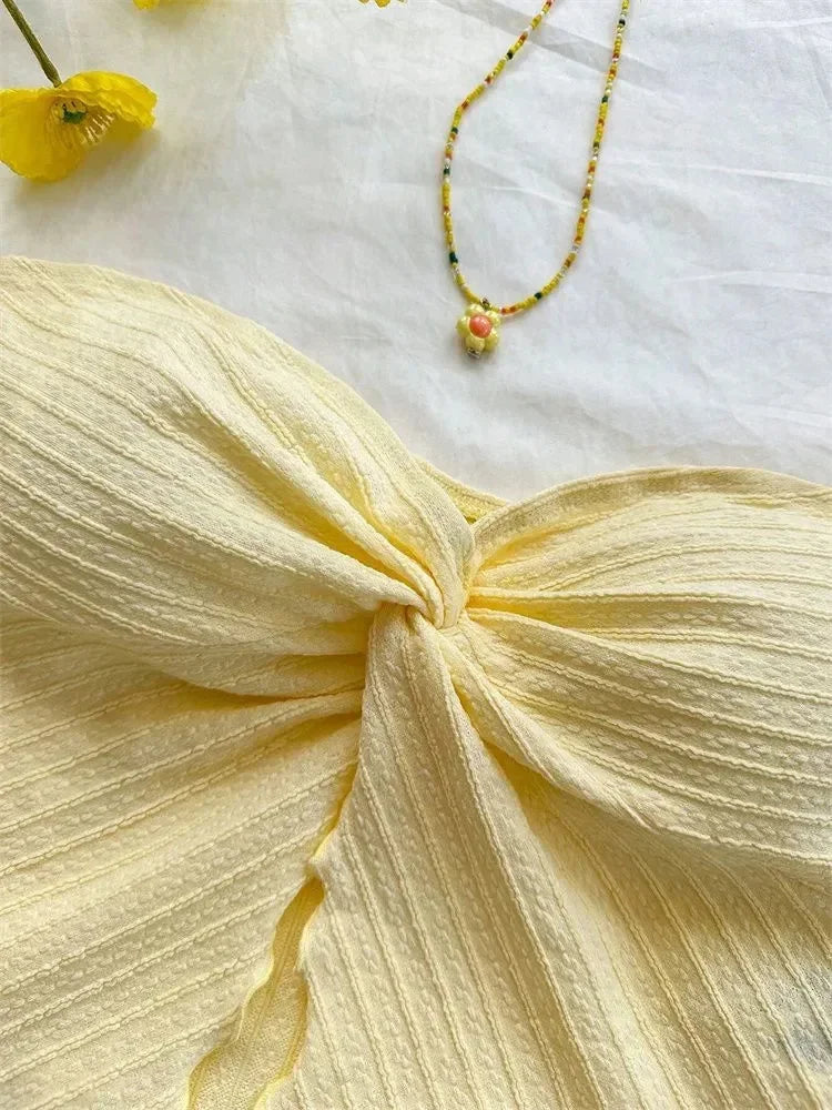 Yellow Twist Knot Cropped Tube Top
