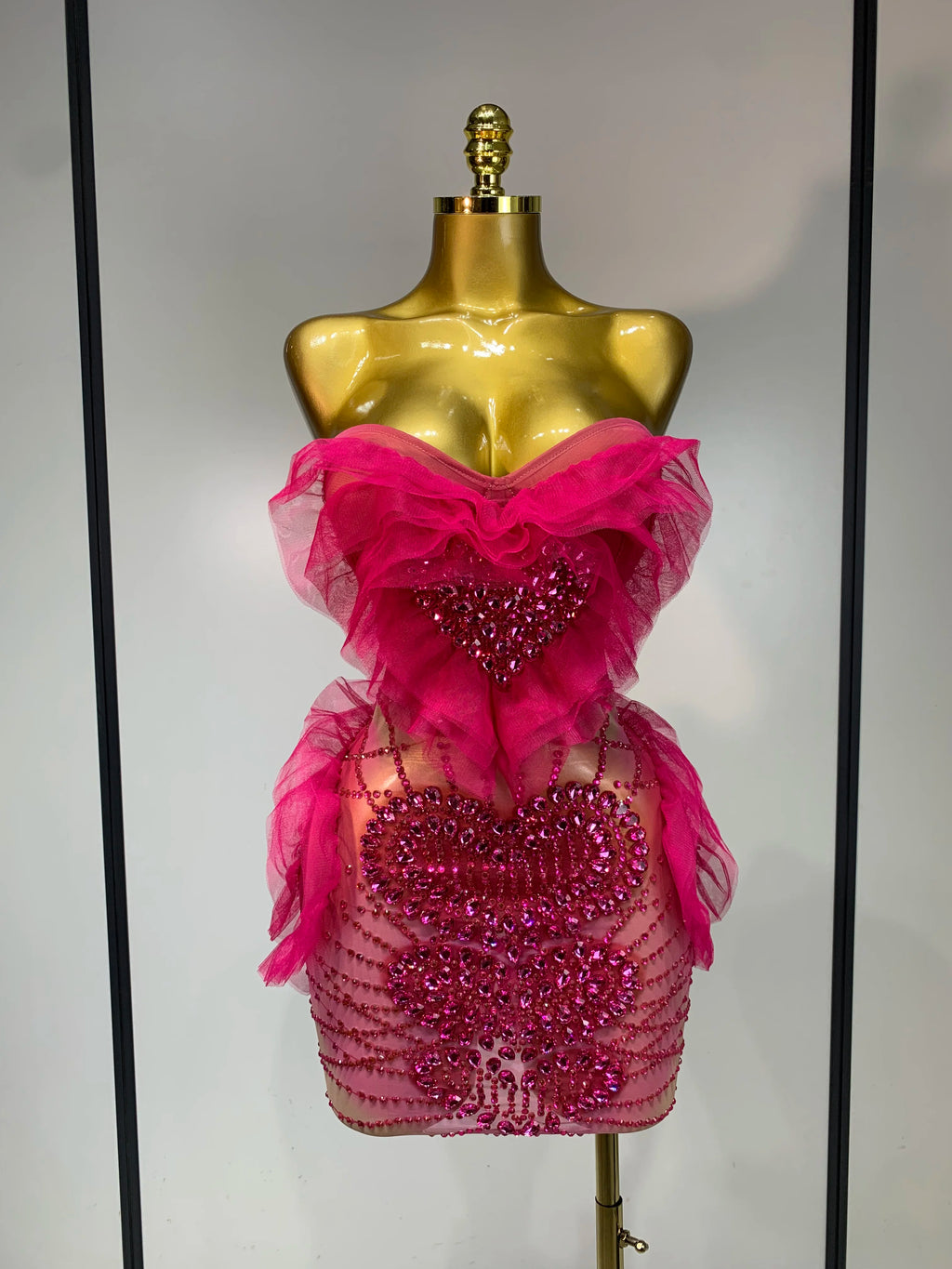 Heart Of Love Sparkly Rhinestone Mesh Mini Dress