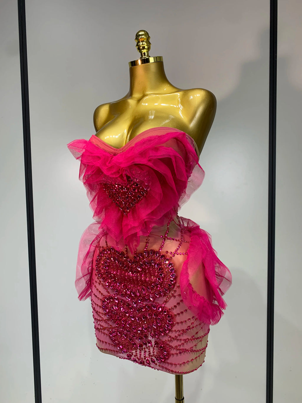 Heart Of Love Sparkly Rhinestone Mesh Mini Dress