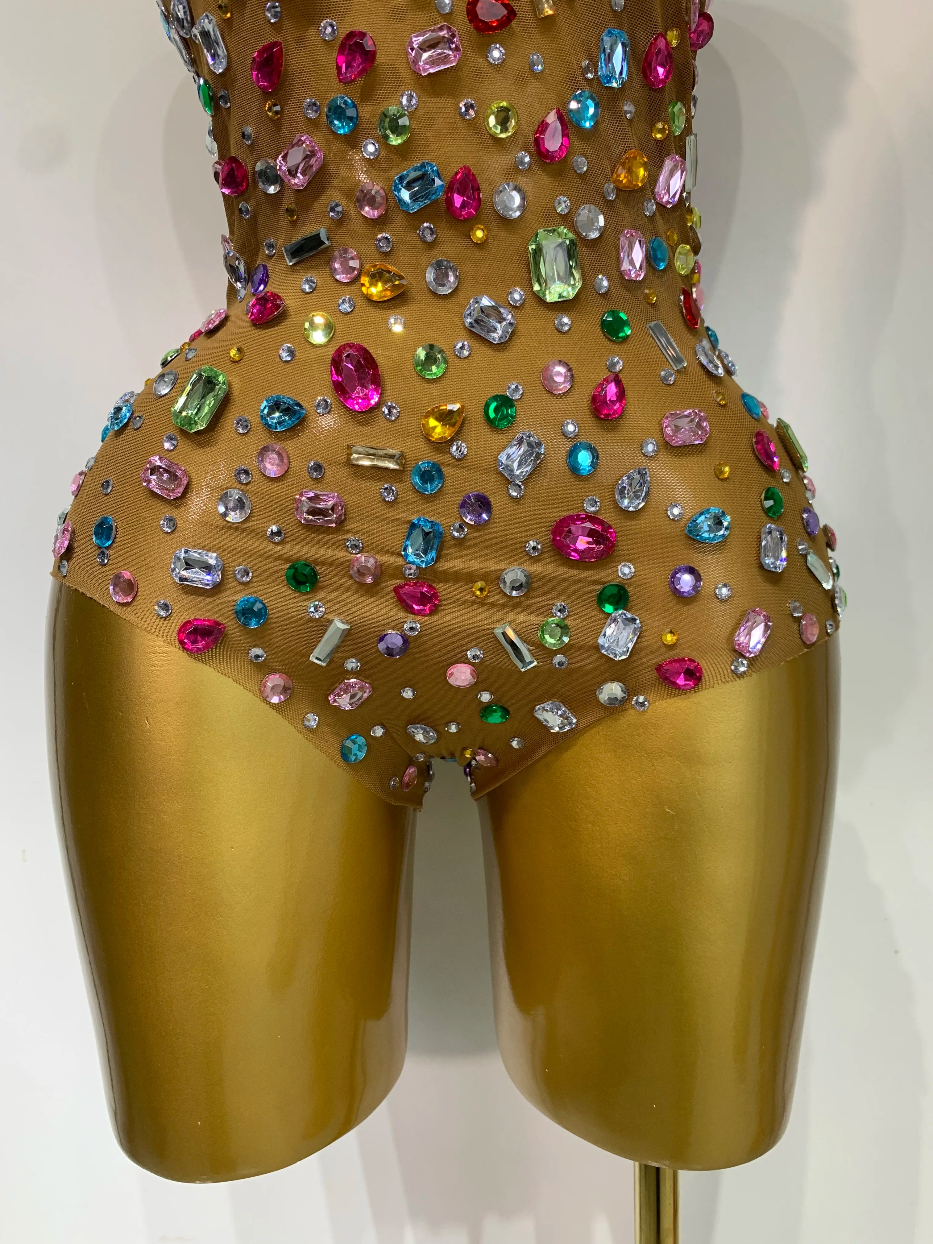 Crystal Sparkly Rhinestones Mesh Bodysuit