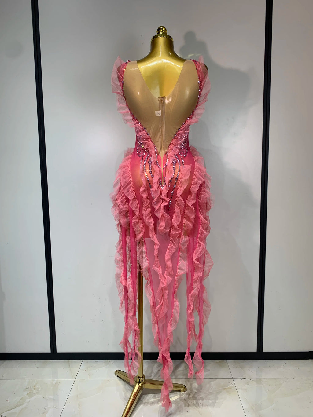 Pink Rhinestone Mesh Dress