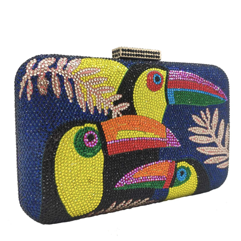 Toucan Bird Crystal Rhinestone Clutch Chain Purse