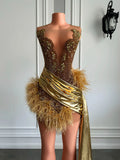 Luxury Gold Diamond Wrap Dress