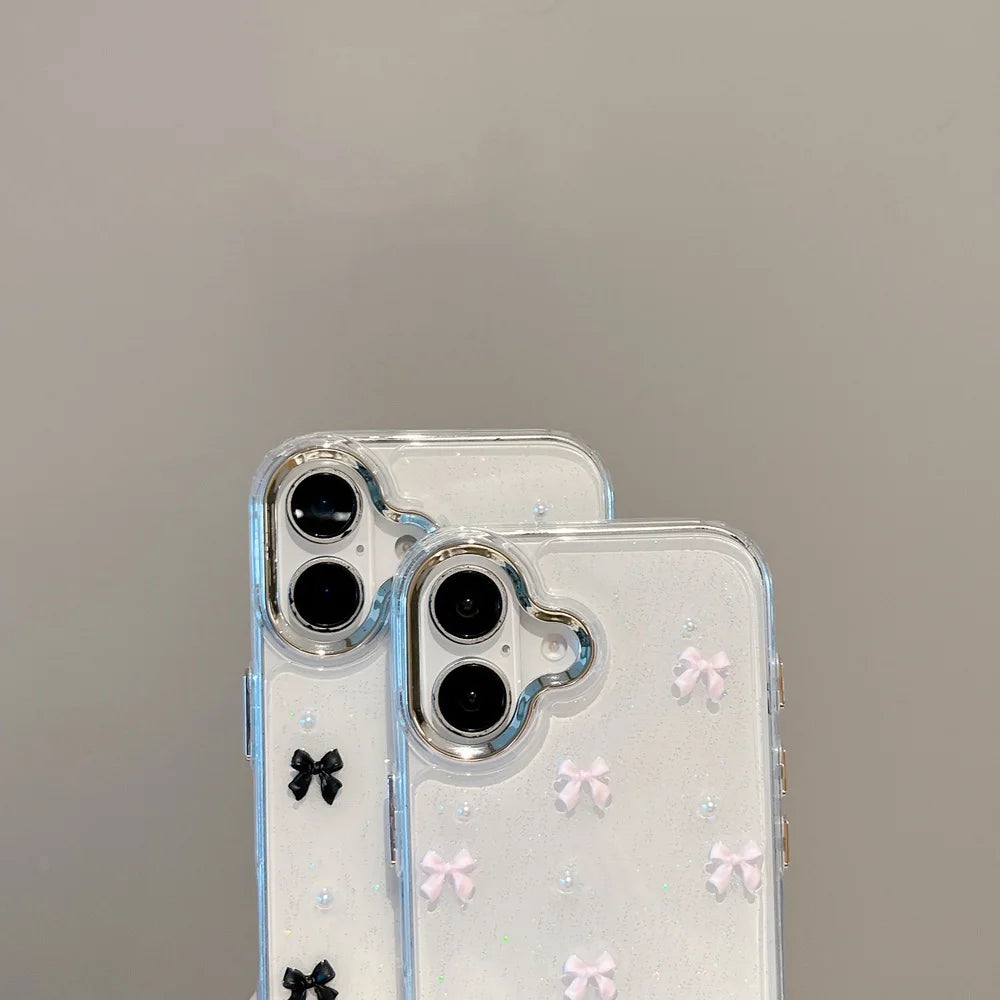 Pink Bow Beads Glitter Clear Phone Case