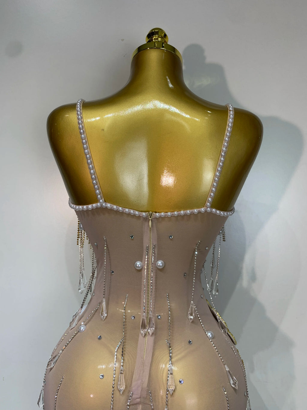 Flower Rhinestone Pearl Mesh Mini Dress