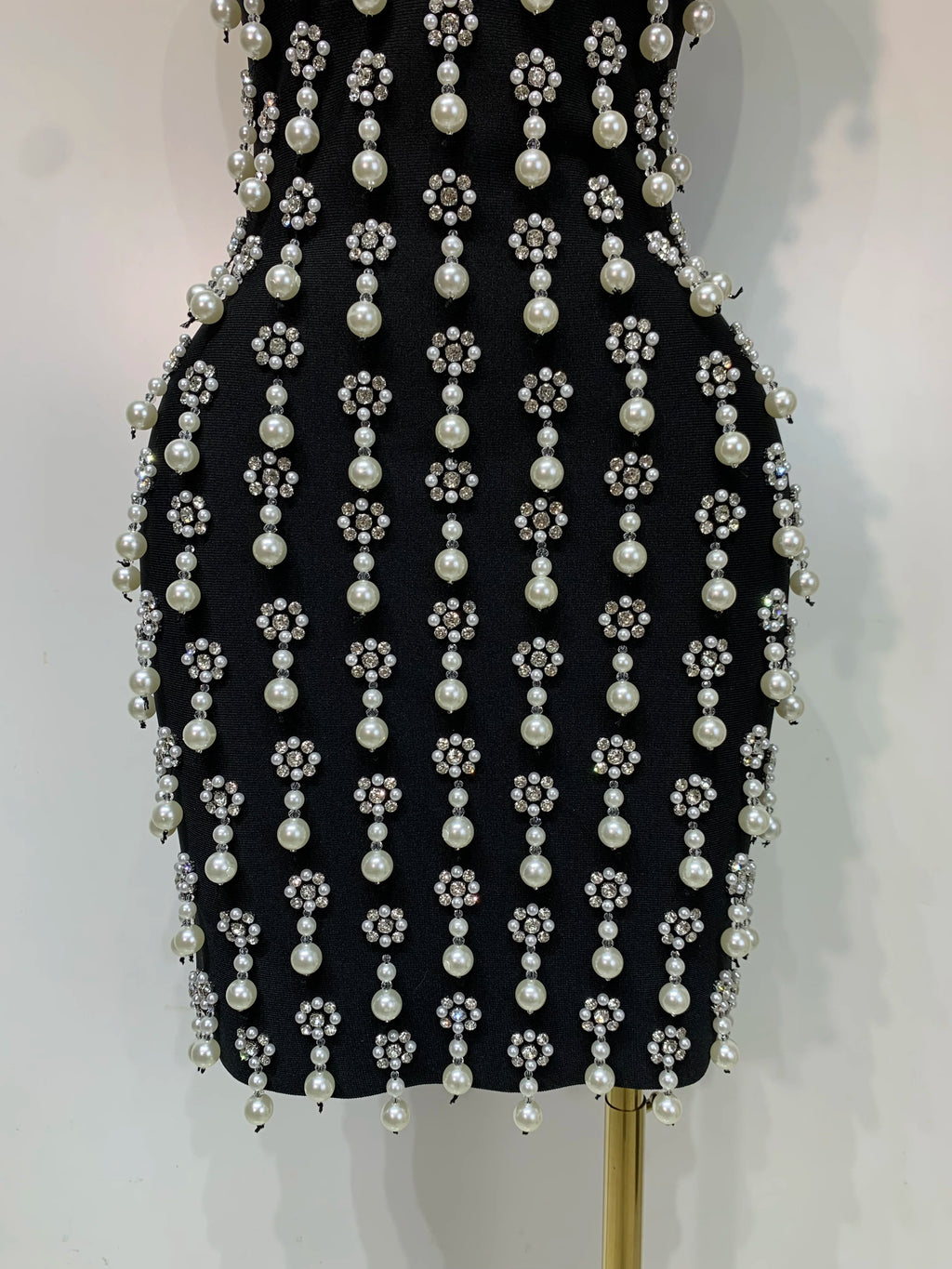 Pearl Rhinestones Mini Dress
