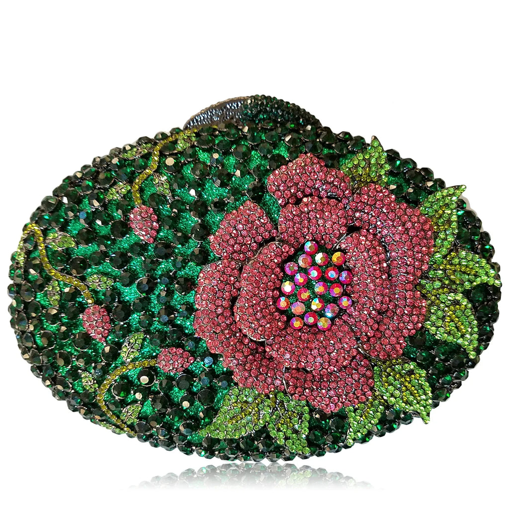Oval Diamond Flower Crystal Clutch
